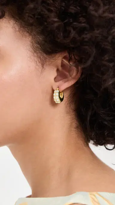 Gwen Beloti Dome Hoops with Pearl Accents Gold One Size | Thumbnail 3