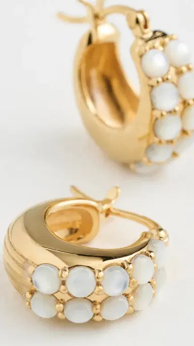 Gwen Beloti Dome Hoops with Pearl Accents Gold One Size | Thumbnail 4