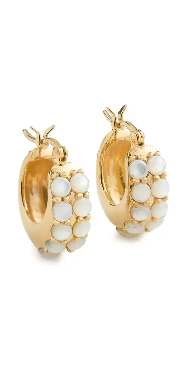 Dome Hoops with Pearl Accents Gold One Size
