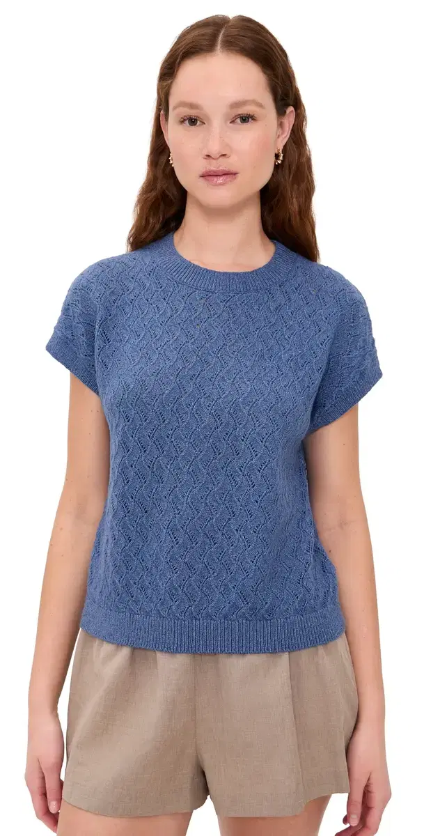 Varley anae Pointelle Knit Top Bijou Blue