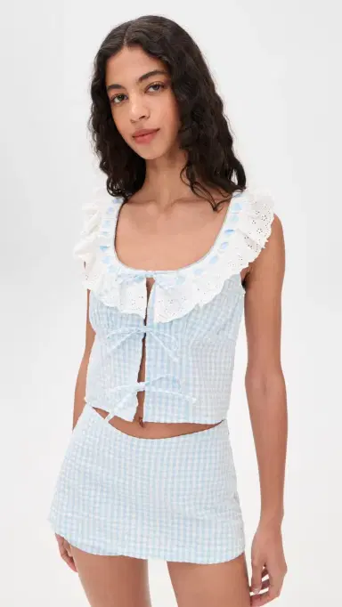For Love & Lemons Bradford Gingham Top Blue | Thumbnail 2