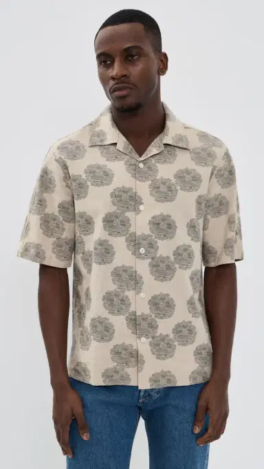 NN07 Ole Printed Linen Shirt Oatmeal | Thumbnail 2 NN07 Ole Printed Linen Shirt Oatmeal | Thumbnail 2