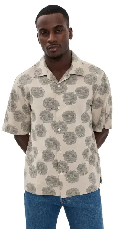 NN07 Ole Printed Linen Shirt Oatmeal | Thumbnail 1 NN07 Ole Printed Linen Shirt Oatmeal | Thumbnail 1
