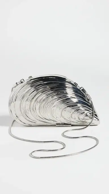 Simkhai Bridget Metal Oyster Shell Clutch Silver One Size | Thumbnail 2