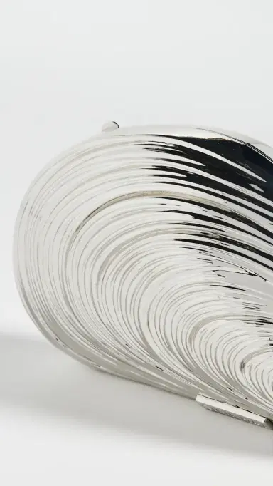Simkhai Bridget Metal Oyster Shell Clutch Silver One Size | Thumbnail 6