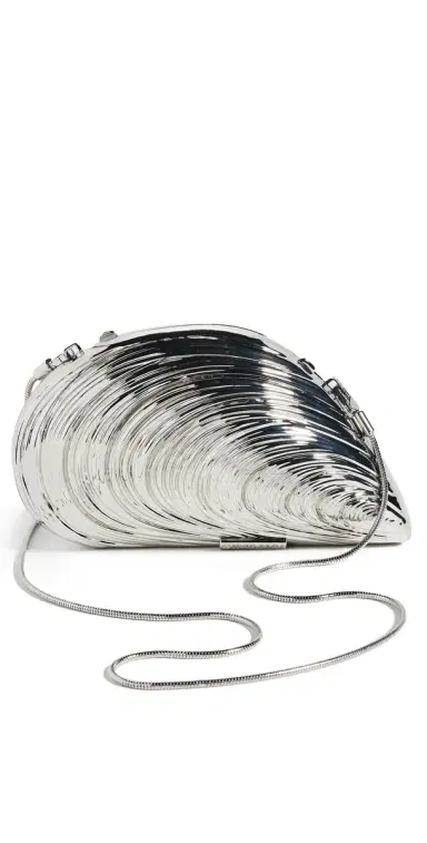 Simkhai Bridget Metal Oyster Shell Clutch Silver One Size | Thumbnail 1