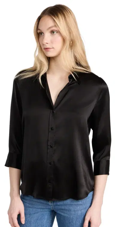 L'AGENCE Dani 3/4 Sleeve Blouse Black | Thumbnail 1