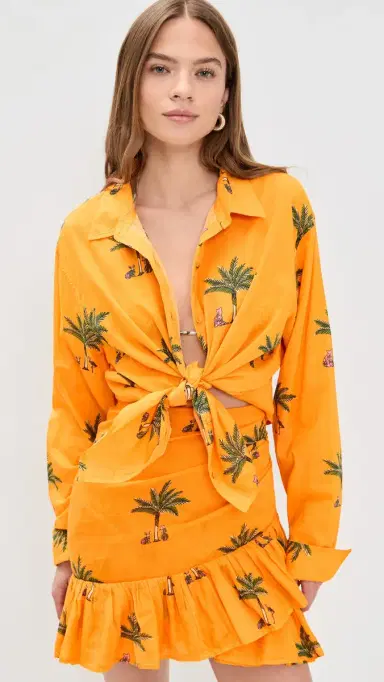 Coniglio Palm Beach Classic Button Down Shirt Petit Palm Orange One Size | Thumbnail 2