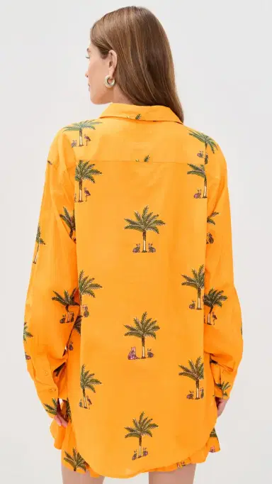 Coniglio Palm Beach Classic Button Down Shirt Petit Palm Orange One Size | Thumbnail 3