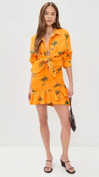 Coniglio Palm Beach Classic Button Down Shirt Petit Palm Orange One Size | Thumbnail 5
