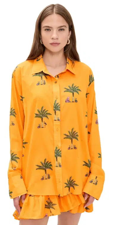 Coniglio Palm Beach Classic Button Down Shirt Petit Palm Orange One Size | Thumbnail 1