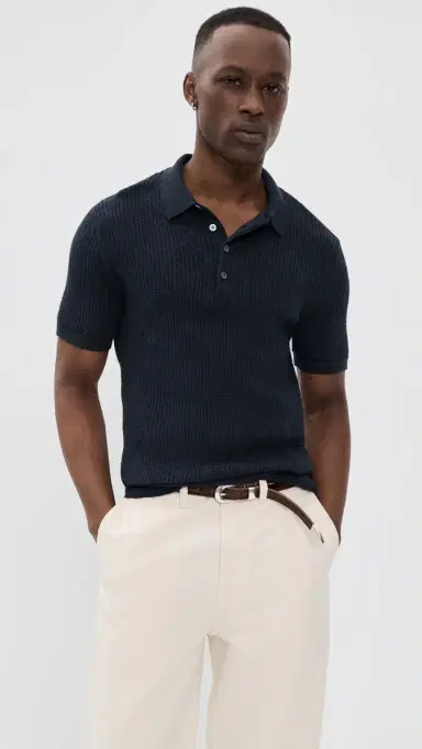 Billy Reid Diamond Knit Polo Carbon Blue | Thumbnail 2 Billy Reid Diamond Knit Polo Carbon Blue | Thumbnail 2