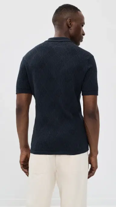 Billy Reid Diamond Knit Polo Carbon Blue | Thumbnail 3 Billy Reid Diamond Knit Polo Carbon Blue | Thumbnail 3