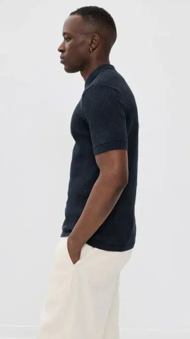Billy Reid Diamond Knit Polo Carbon Blue | Thumbnail 4 Billy Reid Diamond Knit Polo Carbon Blue | Thumbnail 4