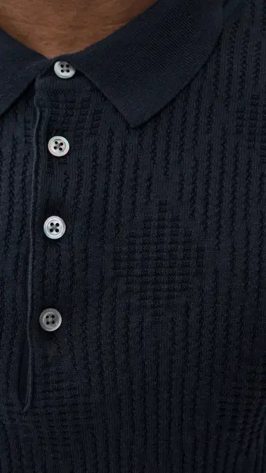 Billy Reid Diamond Knit Polo Carbon Blue | Thumbnail 6 Billy Reid Diamond Knit Polo Carbon Blue | Thumbnail 6