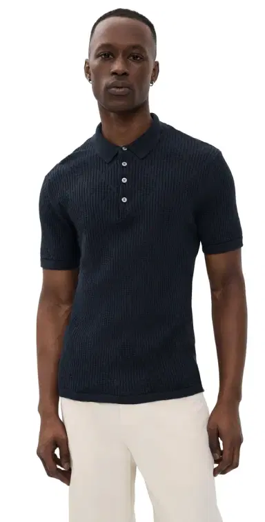 Billy Reid Diamond Knit Polo Carbon Blue | Thumbnail 1 Billy Reid Diamond Knit Polo Carbon Blue | Thumbnail 1