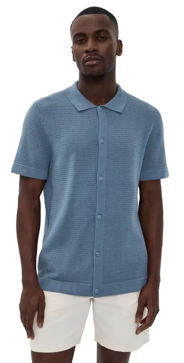 Onia Drop Needle Button Up Shirt Mist