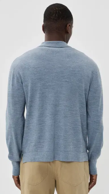OFFICINE GÉNÉRALE Bene Zip Wool Polo Heather Stone Blue | Thumbnail 3 OFFICINE GÉNÉRALE Bene Zip Wool Polo Heather Stone Blue | Thumbnail 3