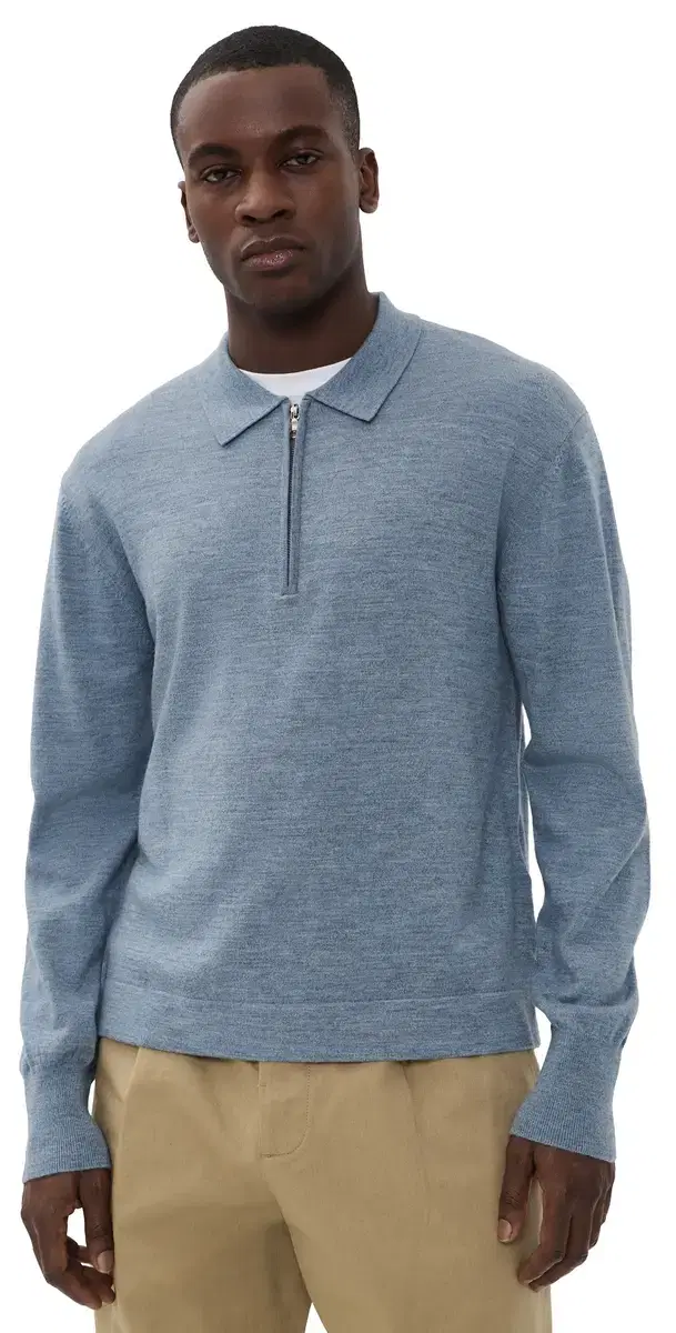 Bene Zip Wool Polo Heather Stone Blue
