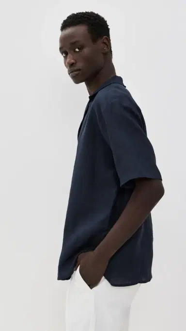 Ancora The Navy Resort Men Linen Shirt Navy | Thumbnail 4