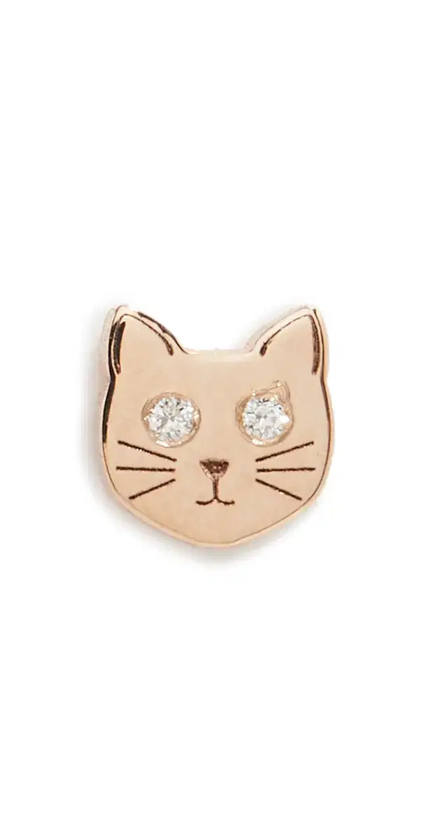 Zoe Chicco 14k Gold Single Itty Bitty Cat with Diamond Eyes Stud Earring Yellow Gold One Size