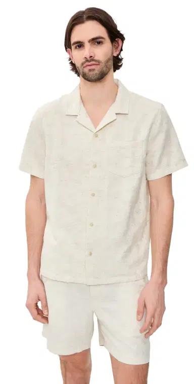 Marine Layer Jacquard Resort Shirt Natural/Tan | Thumbnail 1 Marine Layer Jacquard Resort Shirt Natural/Tan | Thumbnail 1