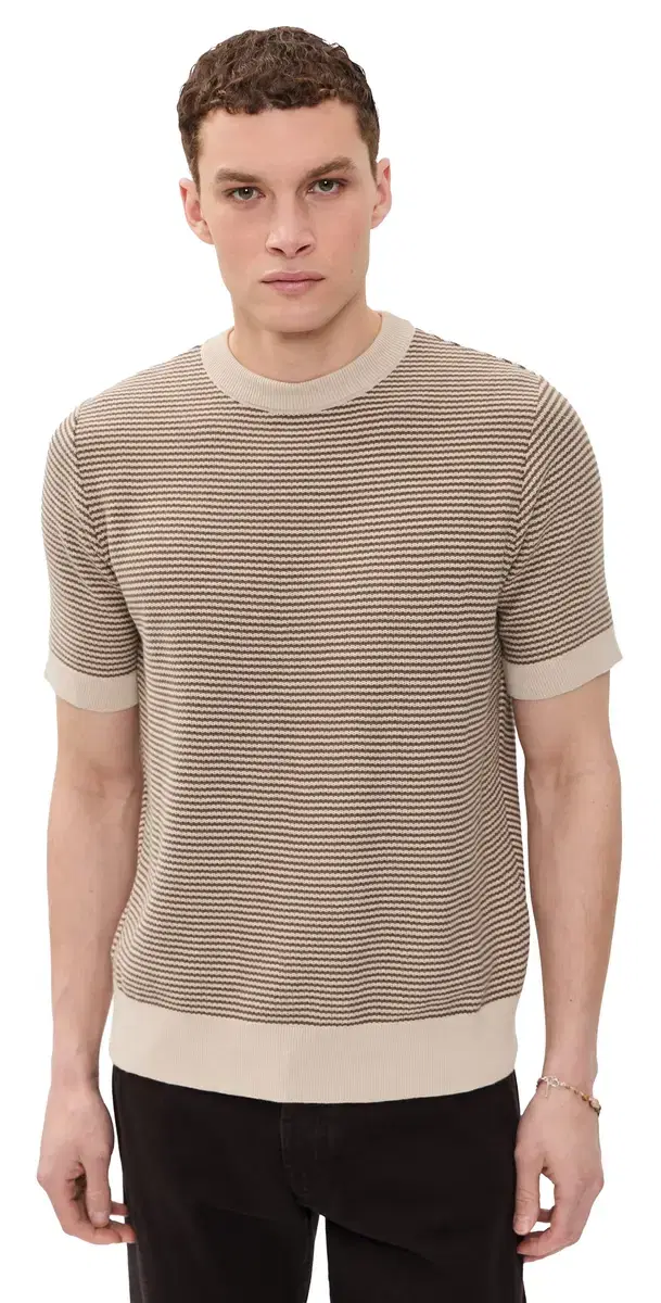 Newport Knit Crew Tee Sand/Brown Stripe