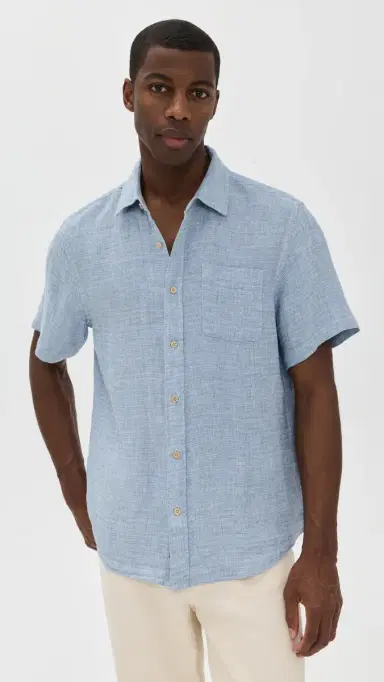 Faherty Palma Basket Weave Linen Shirt Blue M | Thumbnail 2