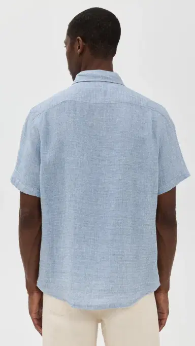 Faherty Palma Basket Weave Linen Shirt Blue M | Thumbnail 3