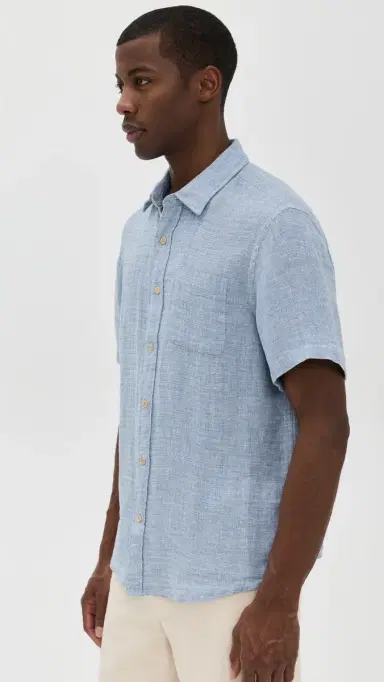 Faherty Palma Basket Weave Linen Shirt Blue M | Thumbnail 4
