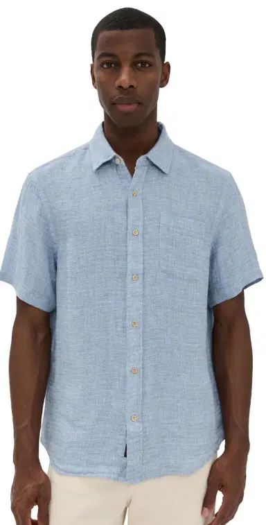 Faherty Palma Basket Weave Linen Shirt Blue M | Thumbnail 1