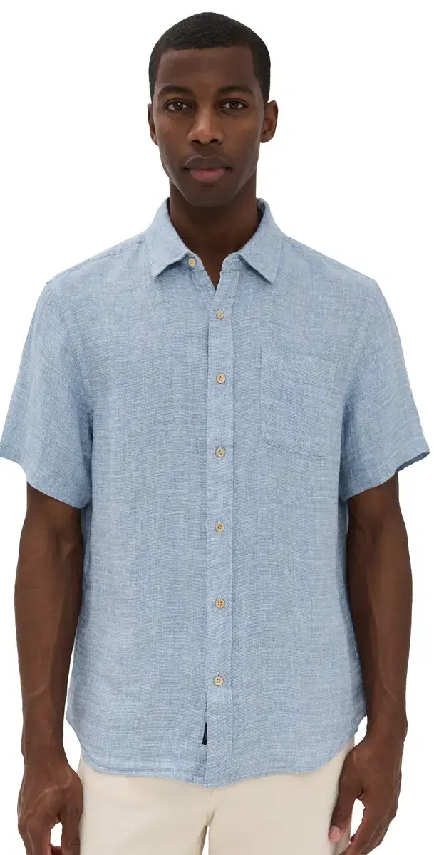 Palma Basket Weave Linen hirt Blue