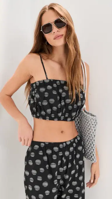 LE BOP Camille Jacquard Crop Top Black/White | Thumbnail 2