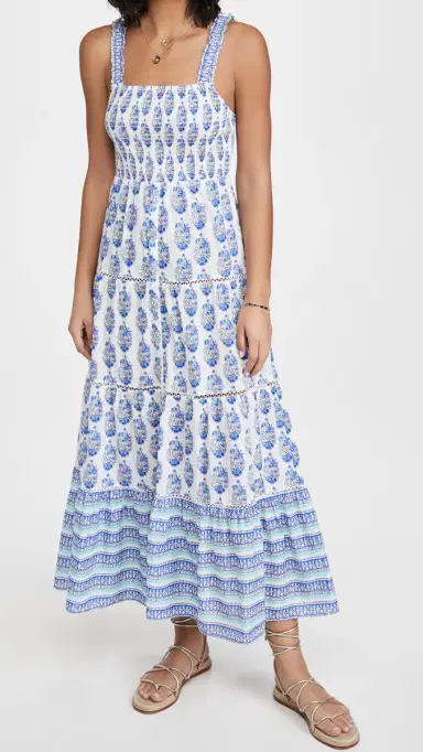 Playa Lucila Smock Border Dress Blue Border Print Combo | Thumbnail 2