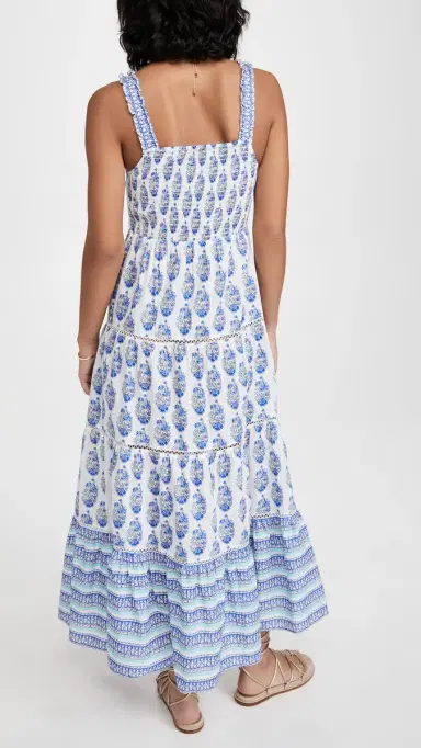 Playa Lucila Smock Border Dress Blue Border Print Combo | Thumbnail 3