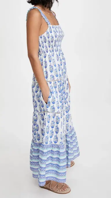 Playa Lucila Smock Border Dress Blue Border Print Combo | Thumbnail 4