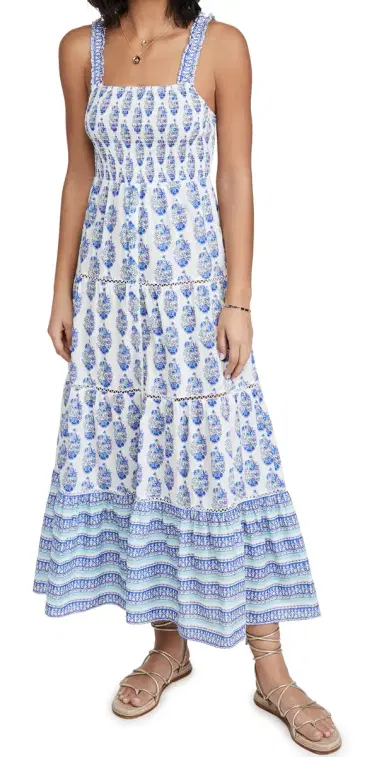 Playa Lucila Smock Border Dress Blue Border Print Combo | Thumbnail 1