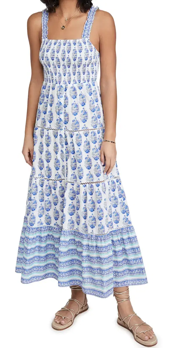 Playa Lucila mock Border Dress Blue Border Print Combo