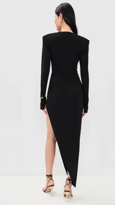 Norma Kamali Shoulder Pad V Neck Side Drape Gown Black | Thumbnail 3 Norma Kamali Shoulder Pad V Neck Side Drape Gown Black | Thumbnail 3