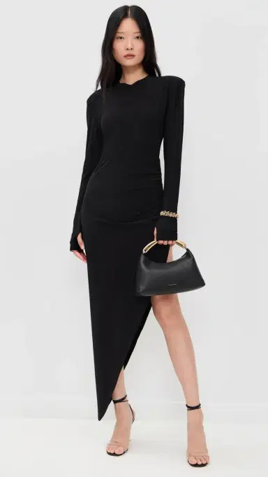 Norma Kamali Shoulder Pad V Neck Side Drape Gown Black | Thumbnail 5 Norma Kamali Shoulder Pad V Neck Side Drape Gown Black | Thumbnail 5