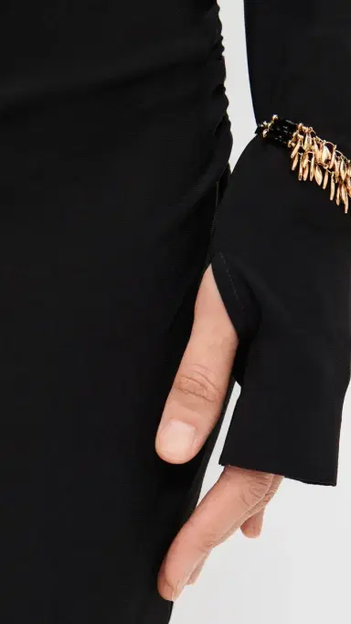 Norma Kamali Shoulder Pad V Neck Side Drape Gown Black | Thumbnail 6 Norma Kamali Shoulder Pad V Neck Side Drape Gown Black | Thumbnail 6