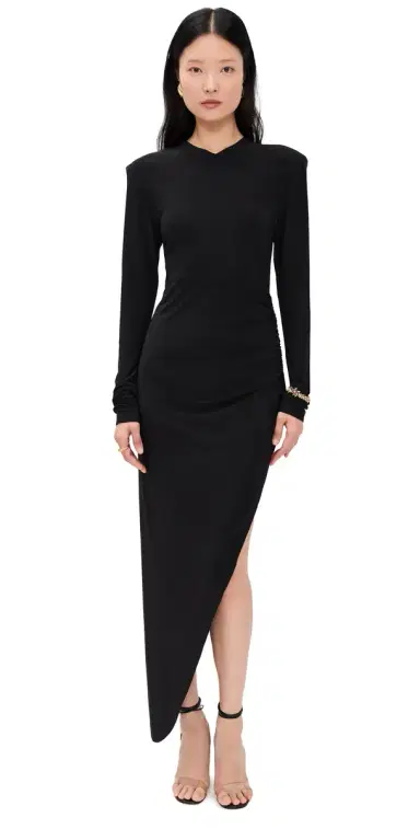 Norma Kamali Shoulder Pad V Neck Side Drape Gown Black | Thumbnail 1 Norma Kamali Shoulder Pad V Neck Side Drape Gown Black | Thumbnail 1