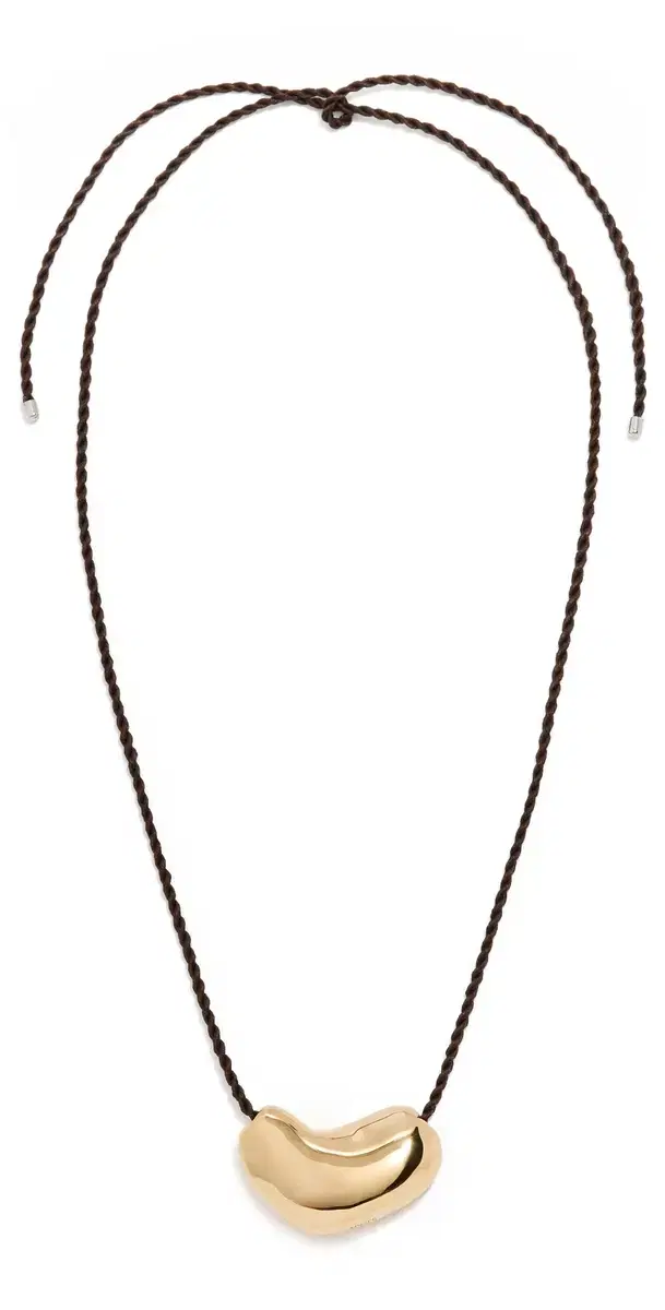 AGMES Sculpted Heart Pendant Necklace Gold Vermeil/Chocolate Cord One Size
