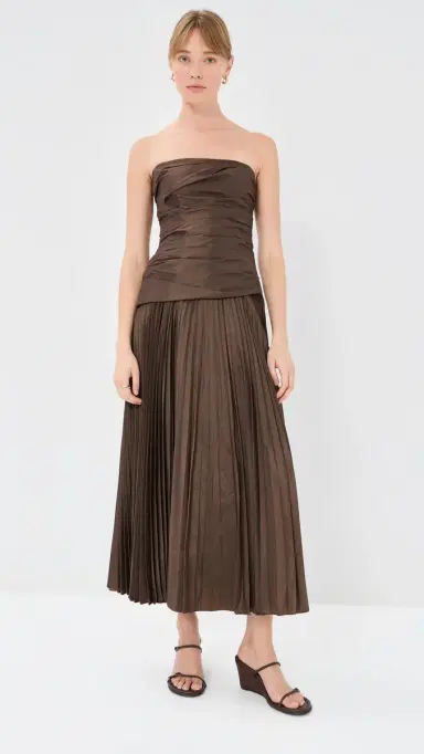 SIMKHAI Arie Strapless Bustier Midi Dress Chocolate | Thumbnail 2 SIMKHAI Arie Strapless Bustier Midi Dress Chocolate | Thumbnail 2