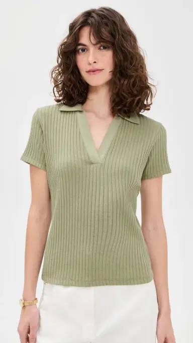 Vince Rib Short Sleeve Polo Olive tone | Thumbnail 2 Vince Rib Short Sleeve Polo Olive tone | Thumbnail 2