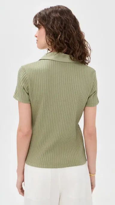 Vince Rib Short Sleeve Polo Olive tone | Thumbnail 3 Vince Rib Short Sleeve Polo Olive tone | Thumbnail 3
