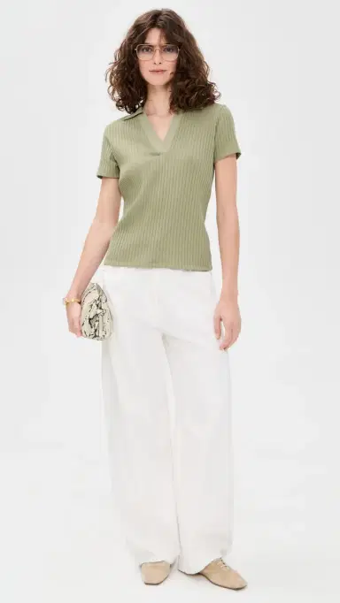 Vince Rib Short Sleeve Polo Olive tone | Thumbnail 5 Vince Rib Short Sleeve Polo Olive tone | Thumbnail 5