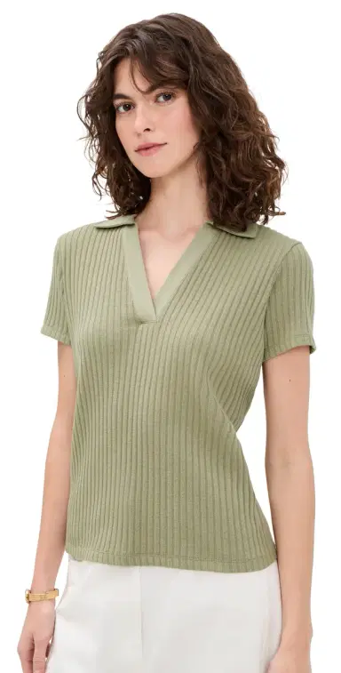 Vince Rib Short Sleeve Polo Olive tone | Thumbnail 1 Vince Rib Short Sleeve Polo Olive tone | Thumbnail 1