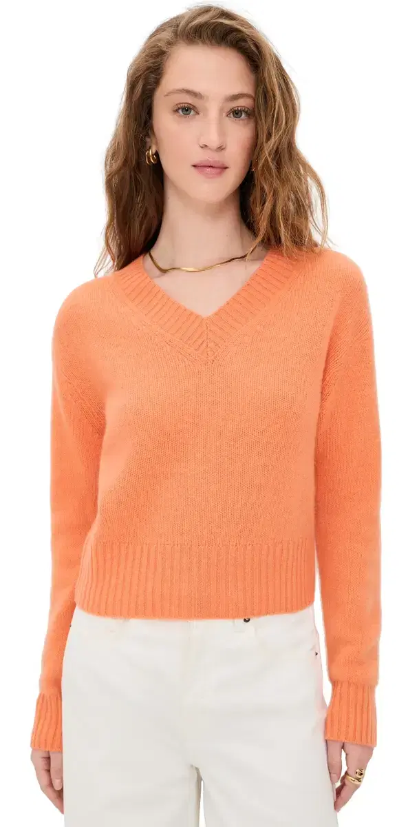 Featherweight Cashmere V Neck Pullover Orange Fresco