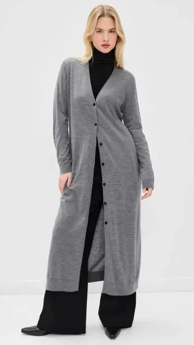 Theory Long Wool Cardigan Light Heather Grey | Thumbnail 2